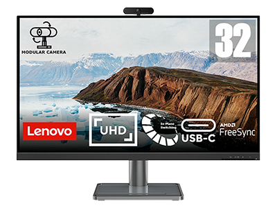 Écran Lenovo L32p-30 32" 4K UHD (IPS, 60Hz 4ms, HDMI DP, USB-C, FreeSync, Webcam et Haut-parleurs, Inclinable)